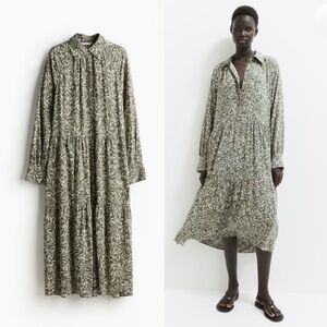 Khaki Green Floral Dress (S)